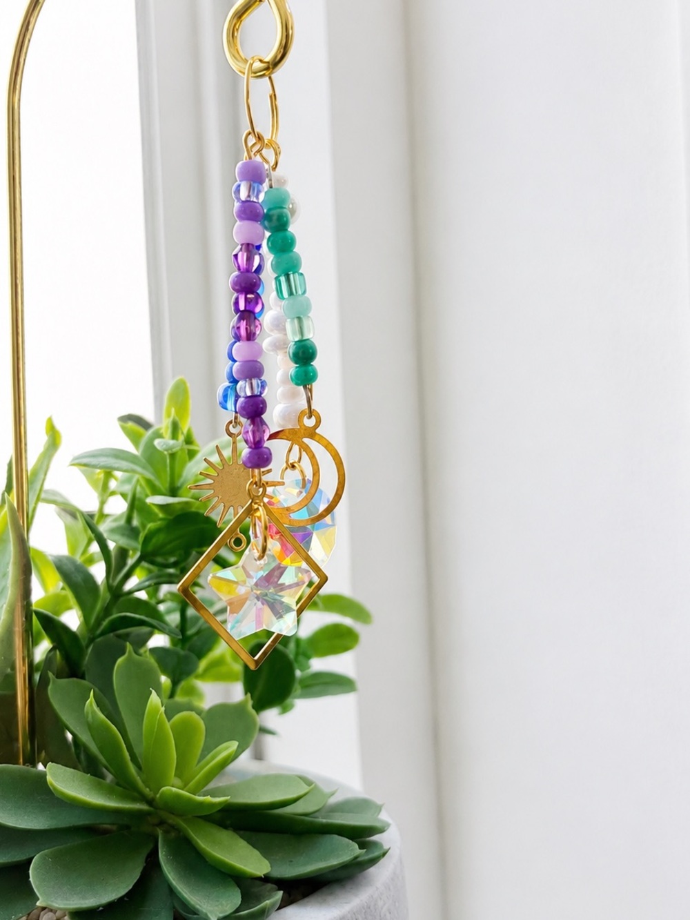 Handmade Purple & Teal Beaded garden/plant charm